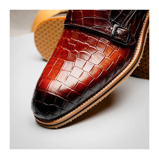 Zelli Italia Legerra Men's Shoes Cognac Crocodile Print Calf-Skin Leather Monk-Strap (ZEL1074)