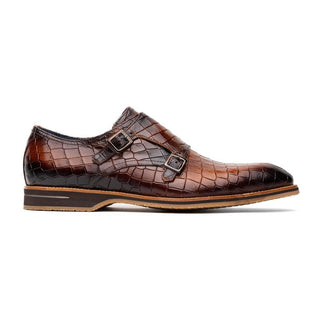 Zelli Italia Legerra Men's Shoes Cognac Crocodile Print Calf-Skin Leather Monk-Strap (ZEL1074)