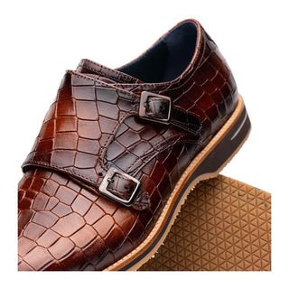 Zelli Italia Legerra Men's Shoes Cognac Crocodile Print Calf-Skin Leather Monk-Strap (ZEL1074)