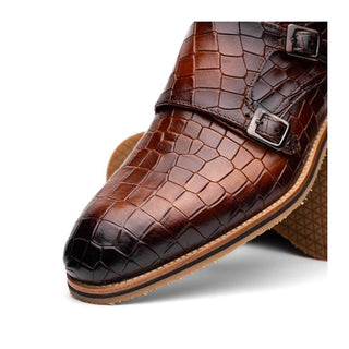 Zelli Italia Legerra Men's Shoes Cognac Crocodile Print Calf-Skin Leather Monk-Strap (ZEL1074)