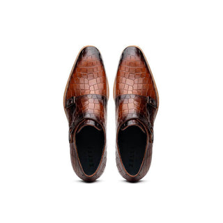 Zelli Italia Legerra Men's Shoes Cognac Crocodile Print Calf-Skin Leather Monk-Strap (ZEL1074)