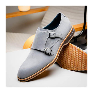 Zelli Italia Legerra Men's Shoes Gray Goat-Skin Suede Monk-Strap (ZEL1073)