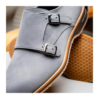 Zelli Italia Legerra Men's Shoes Gray Goat-Skin Suede Monk-Strap (ZEL1073)