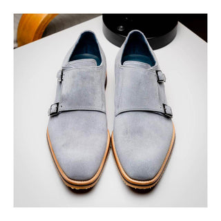 Zelli Italia Legerra Men's Shoes Gray Goat-Skin Suede Monk-Strap (ZEL1073)
