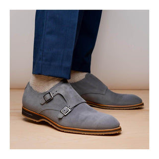 Zelli Italia Legerra Men's Shoes Gray Goat-Skin Suede Monk-Strap (ZEL1073)