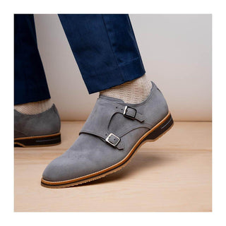 Zelli Italia Legerra Men's Shoes Gray Goat-Skin Suede Monk-Strap (ZEL1073)