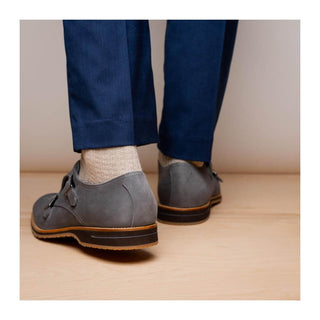 Zelli Italia Legerra Men's Shoes Gray Goat-Skin Suede Monk-Strap (ZEL1073)