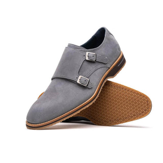 Zelli Italia Legerra Men's Shoes Gray Goat-Skin Suede Monk-Strap (ZEL1073)