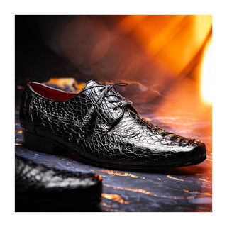 Marco Di Milano Leonardo Men's Shoes Black Genuine Caiman Crocodile Derby (MDM1147)