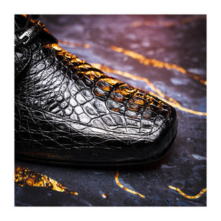 Marco Di Milano Leonardo Men's Shoes Black Genuine Caiman Crocodile Derby (MDM1147)
