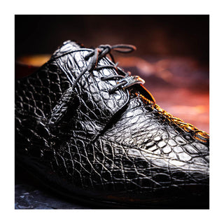 Marco Di Milano Leonardo Men's Shoes Black Genuine Caiman Crocodile Derby (MDM1147)