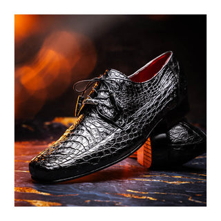 Marco Di Milano Leonardo Men's Shoes Black Genuine Caiman Crocodile Derby (MDM1147)