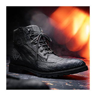Marco Di Milano Leoni Men's Shoes Black Genuine Caiman Crocodile Rugged Boots (MDM1089)