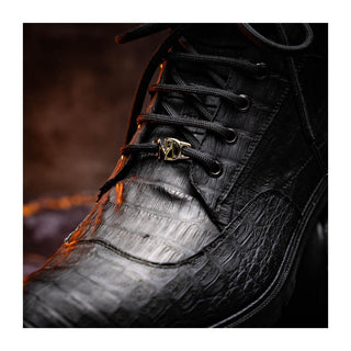 Marco Di Milano Leoni Men's Shoes Black Genuine Caiman Crocodile Rugged Boots (MDM1089)