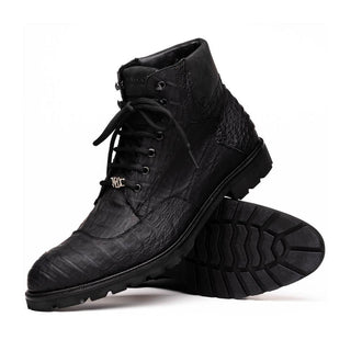 Marco Di Milano Leoni Men's Shoes Black Genuine Caiman Crocodile Rugged Boots (MDM1089)