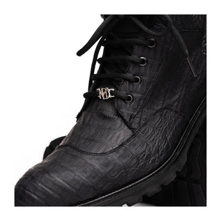 Marco Di Milano Leoni Men's Shoes Black Genuine Caiman Crocodile Rugged Boots (MDM1089)