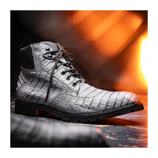 Marco Di Milano Leoni Men's Shoes Gray Genuine Caiman Crocodile Rugged Boots (MDM1089)