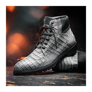 Marco Di Milano Leoni Men's Shoes Gray Genuine Caiman Crocodile Rugged Boots (MDM1089)