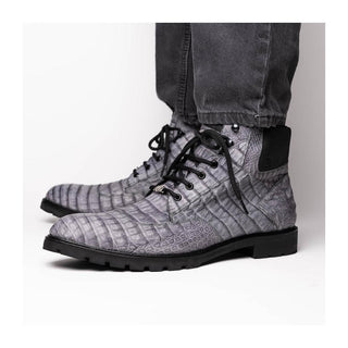 Marco Di Milano Leoni Men's Shoes Gray Genuine Caiman Crocodile Rugged Boots (MDM1089)