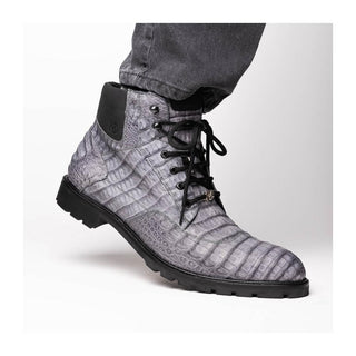 Marco Di Milano Leoni Men's Shoes Gray Genuine Caiman Crocodile Rugged Boots (MDM1089)