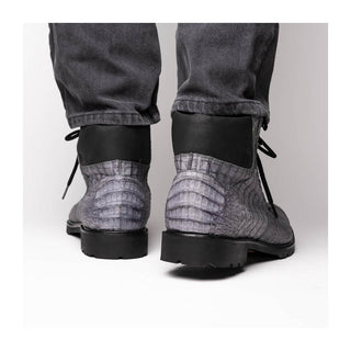 Marco Di Milano Leoni Men's Shoes Gray Genuine Caiman Crocodile Rugged Boots (MDM1089)