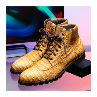 Marco Di Milano Leoni Men's Shoes Orix Genuine Caiman Crocodile Rugged Boots (MDM1089)