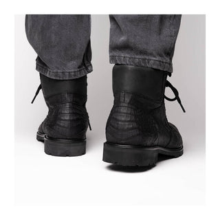 Marco Di Milano Leoni Men's Shoes Black Genuine Caiman Crocodile Rugged Boots (MDM1089)