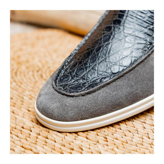 Zelli Italia Bene Men’s Shoes Gray Suede Goat-Skin & Crocodile Loafer (ZEL1016)