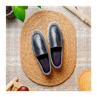 Zelli Italia Bene Men’s Shoes Gray Suede Goat-Skin & Crocodile Loafer (ZEL1016)