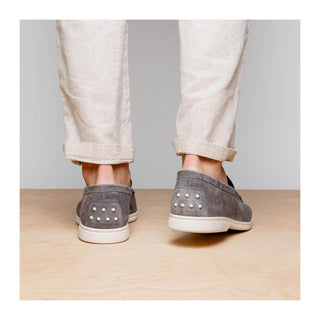 Zelli Italia Bene Men’s Shoes Gray Suede Goat-Skin & Crocodile Loafer (ZEL1016)