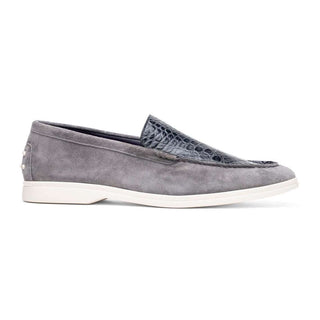 Zelli Italia Bene Men’s Shoes Gray Suede Goat-Skin & Crocodile Loafer (ZEL1016)