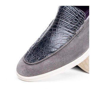 Zelli Italia Bene Men’s Shoes Gray Suede Goat-Skin & Crocodile Loafer (ZEL1016)
