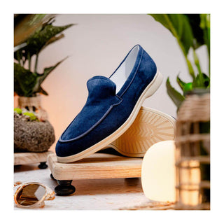 Zelli Italia Livorno Men's Shoes Navy Goat-Skin Suede Slip-On Loafer (ZEL1030)