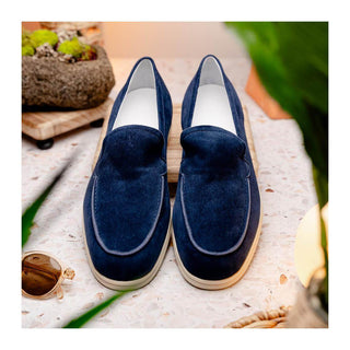Zelli Italia Livorno Men's Shoes Navy Goat-Skin Suede Slip-On Loafer (ZEL1030)