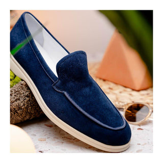 Zelli Italia Livorno Men's Shoes Navy Goat-Skin Suede Slip-On Loafer (ZEL1030)