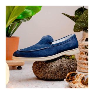 Zelli Italia Livorno Men's Shoes Navy Goat-Skin Suede Slip-On Loafer (ZEL1030)