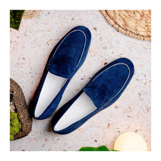 Zelli Italia Livorno Men's Shoes Navy Goat-Skin Suede Slip-On Loafer (ZEL1030)