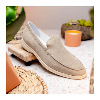 Zelli Italia Livorno Men's Shoes Bone Goat-Skin Suede Slip-On Loafer (ZEL1030)