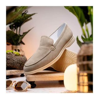 Zelli Italia Livorno Men's Shoes Bone Goat-Skin Suede Slip-On Loafer (ZEL1030)