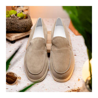 Zelli Italia Livorno Men's Shoes Bone Goat-Skin Suede Slip-On Loafer (ZEL1030)