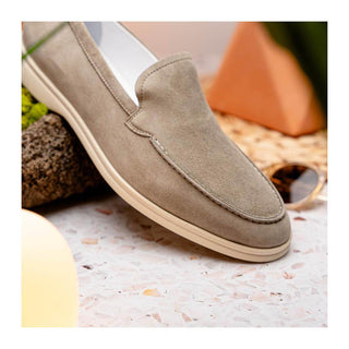 Zelli Italia Livorno Men's Shoes Bone Goat-Skin Suede Slip-On Loafer (ZEL1030)