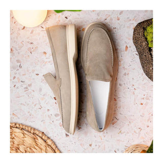 Zelli Italia Livorno Men's Shoes Bone Goat-Skin Suede Slip-On Loafer (ZEL1030)