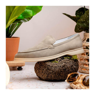 Zelli Italia Livorno Men's Shoes Bone Goat-Skin Suede Slip-On Loafer (ZEL1030)