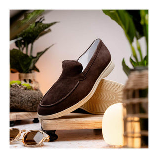 Zelli Italia Livorno Men's Shoes Mocha Goat-Skin Suede Slip-On Loafer (ZEL1030)