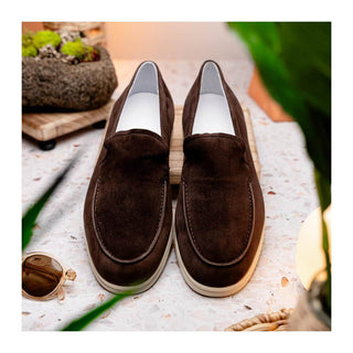 Zelli Italia Livorno Men's Shoes Mocha Goat-Skin Suede Slip-On Loafer (ZEL1030)