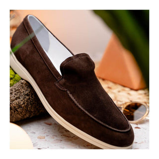 Zelli Italia Livorno Men's Shoes Mocha Goat-Skin Suede Slip-On Loafer (ZEL1030)