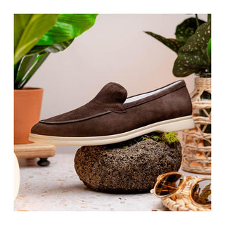 Zelli Italia Livorno Men's Shoes Mocha Goat-Skin Suede Slip-On Loafer (ZEL1030)