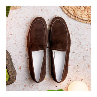Zelli Italia Livorno Men's Shoes Mocha Goat-Skin Suede Slip-On Loafer (ZEL1030)