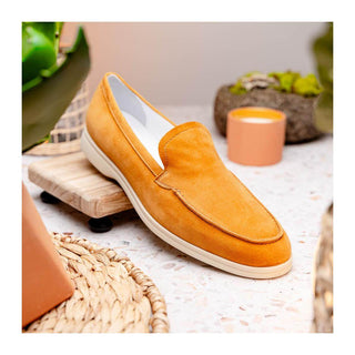 Zelli Italia Livorno Men's Shoes Cognac Goat-Skin Suede Slip-On Loafer (ZEL1030)