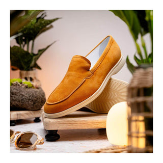 Zelli Italia Livorno Men's Shoes Cognac Goat-Skin Suede Slip-On Loafer (ZEL1030)